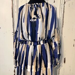 MISA Los Angeles Blue and Beige Dress